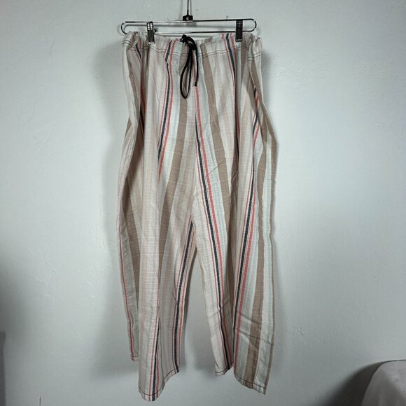 Cynthia Ashby Baggie Stripe Linen Pants Coral Size 1 Elastic Waist Relaxed New